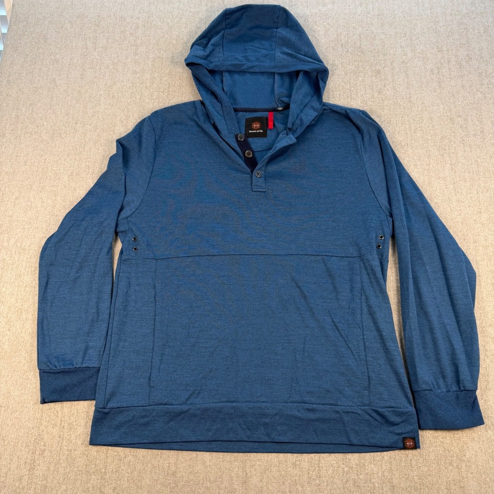 Mountain and Isles Hoodie Pullover Mens Large Blue Long Sleeve Stretch Outdoor